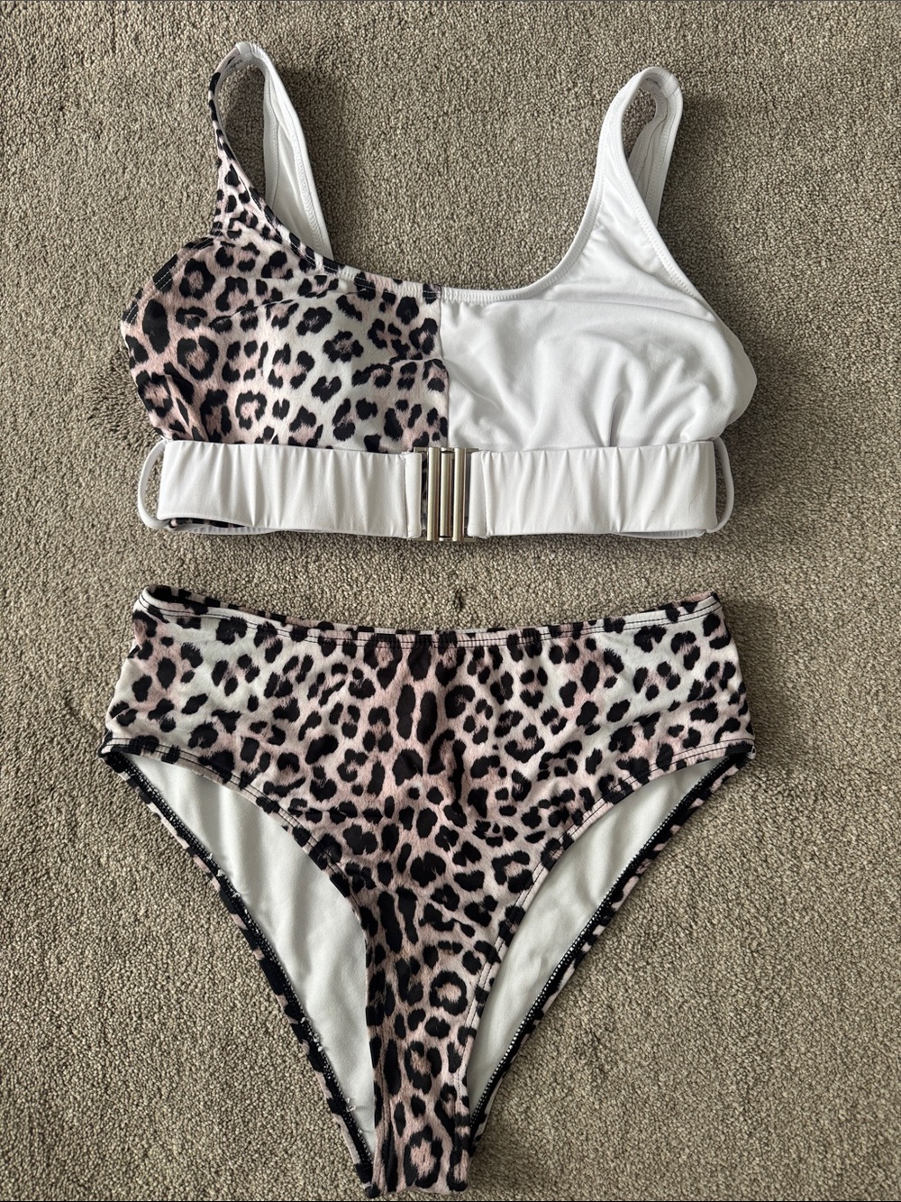 Leopard Print Two-Piece Bikini with White Accents
